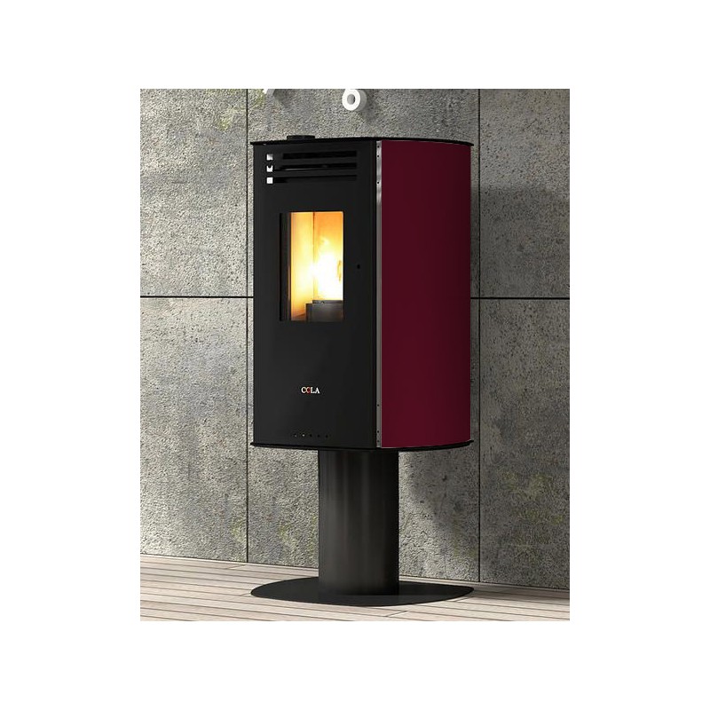 Stufa A Pellet Anselmo Cola Vision Hr 6.33 Kw In Acciaio Colore Bordeaux Ad Aria